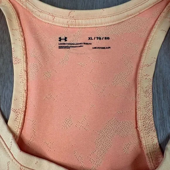 Under Armour Womens XL HeatGear Racerback Tank Top Orange Peach Activewear - Picture 3 of 6